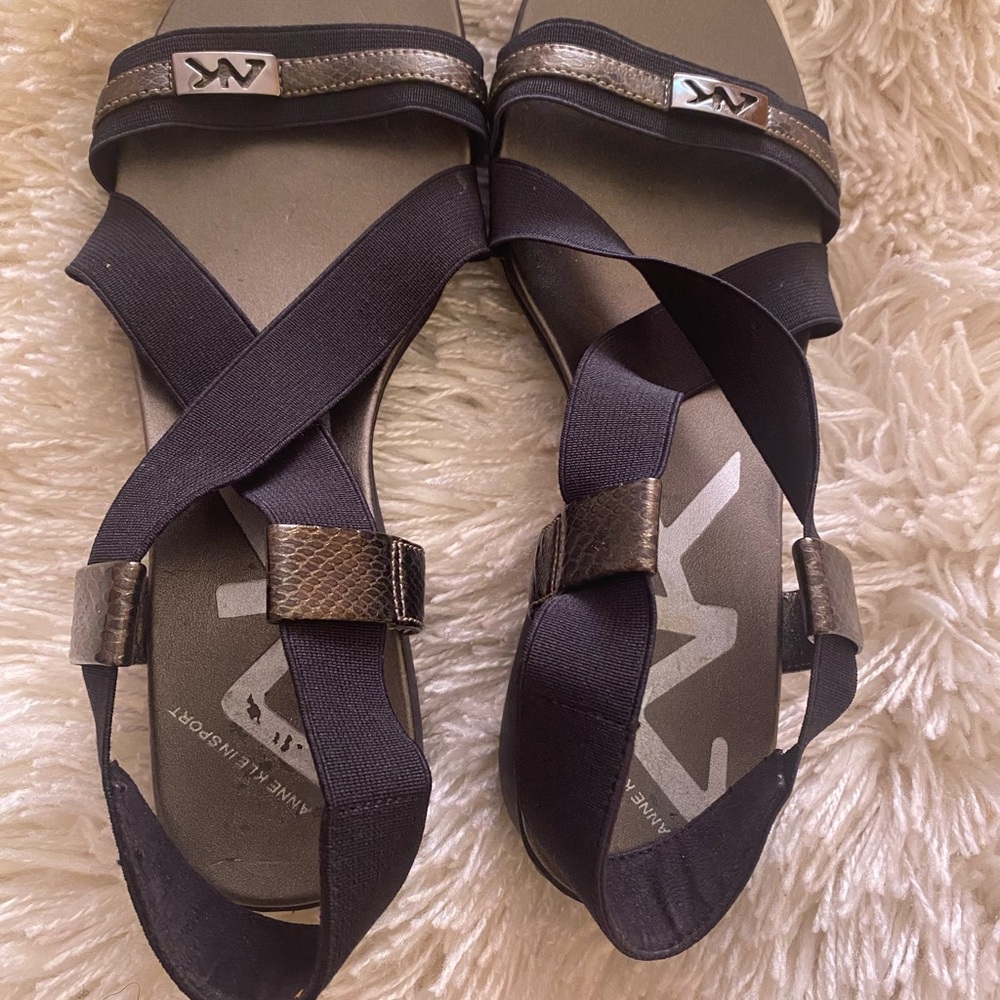 Anne Klein Black and Brown Sandals with Adjustable Straps - Picture 2 of 4